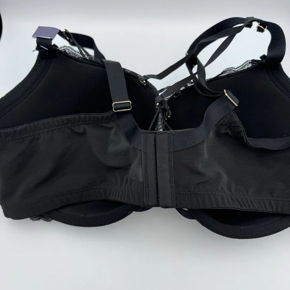 Lane Bryant Cacique Strappy-Neck Boost Balconette Bra 44DD‎ Black & Lace NWT!